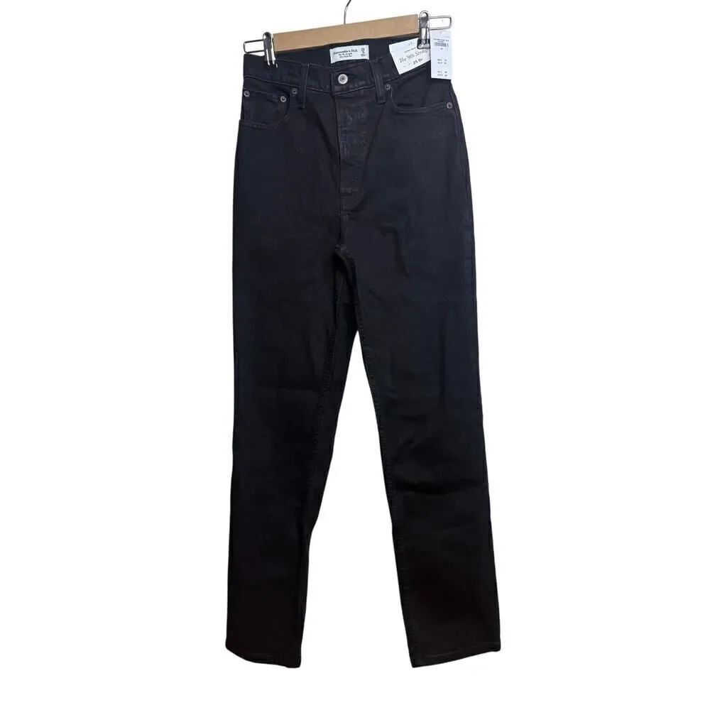 Abercrombie & Fitch Ultra High Rise The 90's Straight Black Jeans NWT Sz. 25
